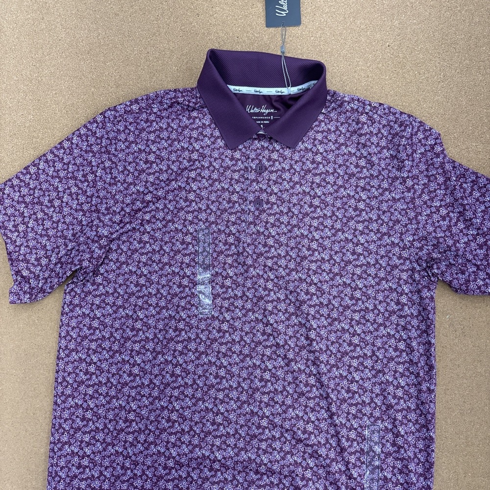 Walter Hagen Mens P11 Dogwood Ditsy Polo Shirt Purple Floral MGA31323 Size S NWT